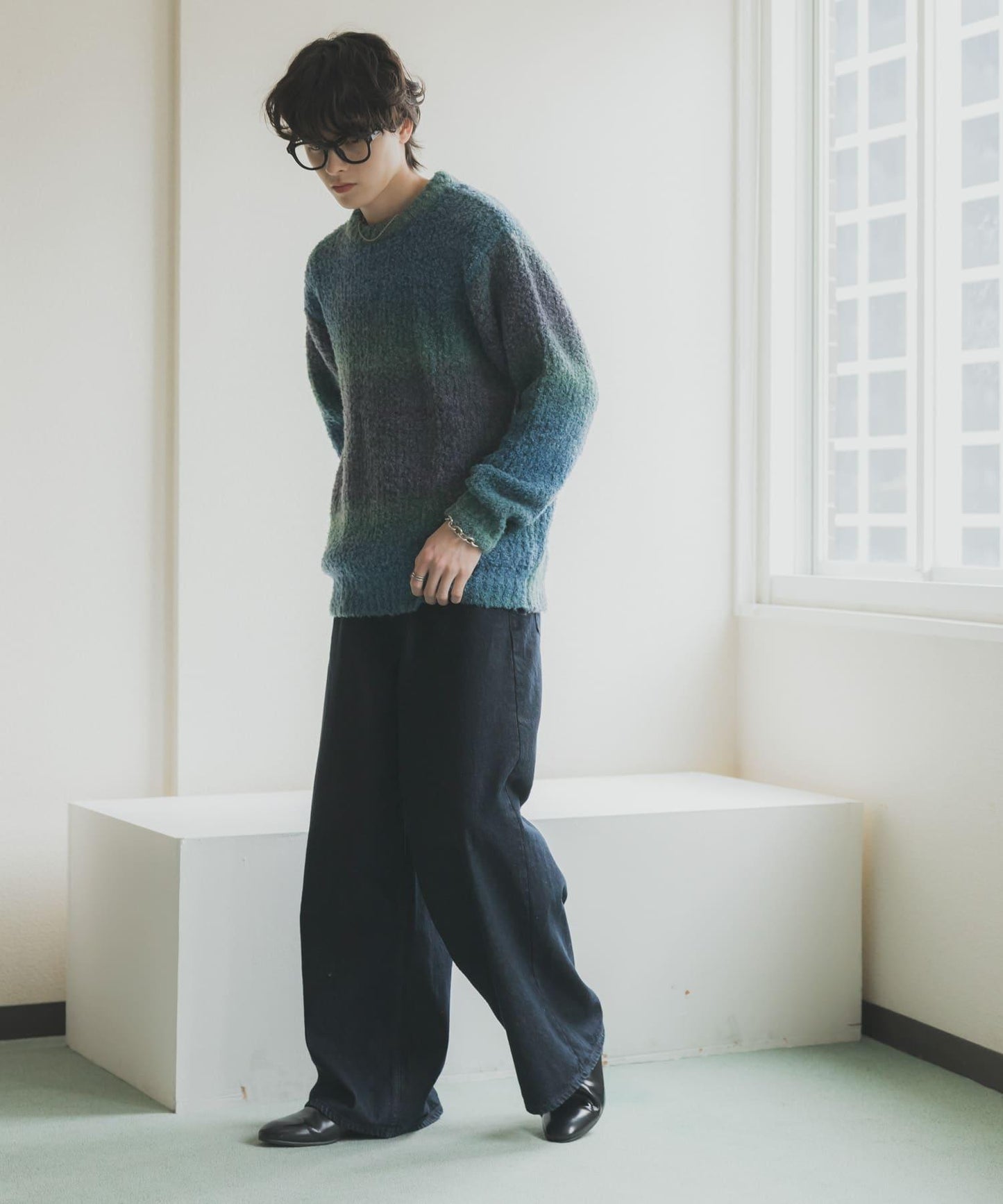 復古風牛仔寬腿褲