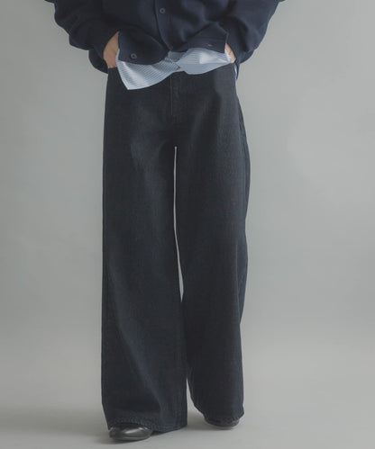 復古風牛仔寬腿褲