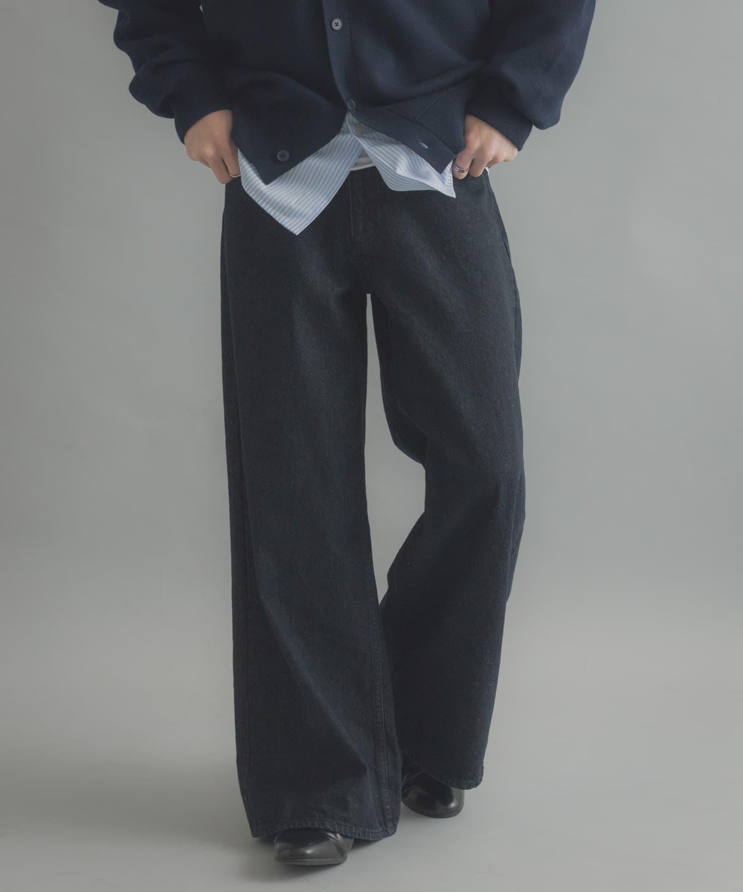 復古風牛仔寬腿褲