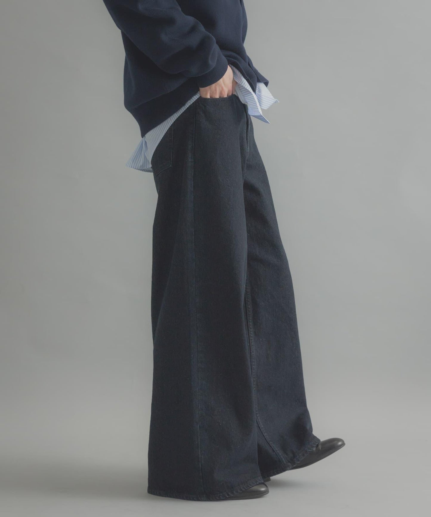 復古風牛仔寬腿褲