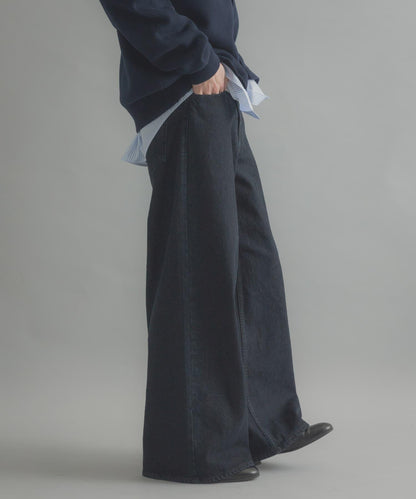 復古風牛仔寬腿褲