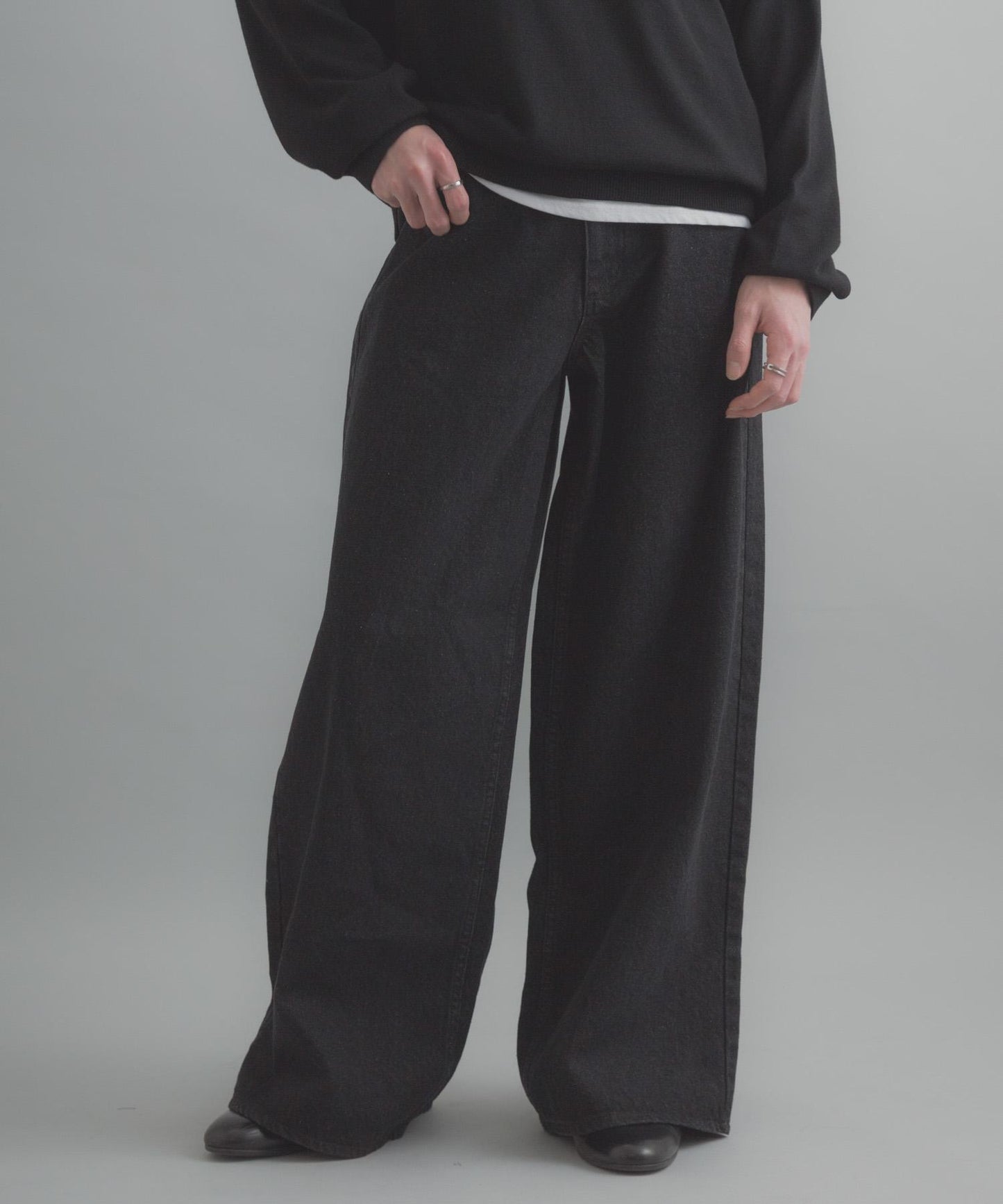 復古風牛仔寬腿褲