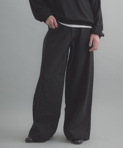 復古風牛仔寬腿褲