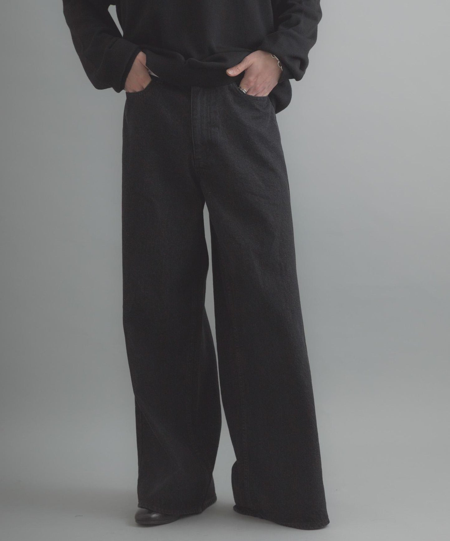 復古風牛仔寬腿褲