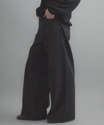 復古風牛仔寬腿褲