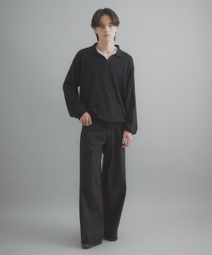 復古風牛仔寬腿褲