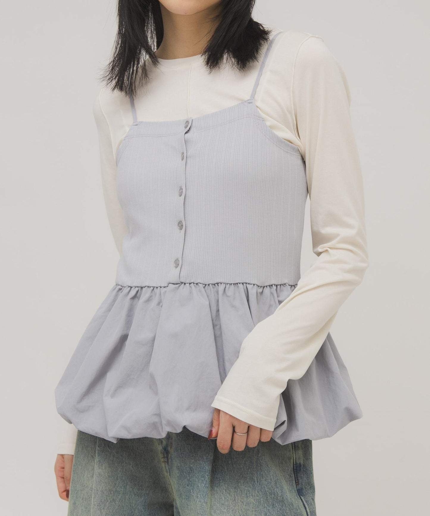 泡泡吊帶套裝上衣