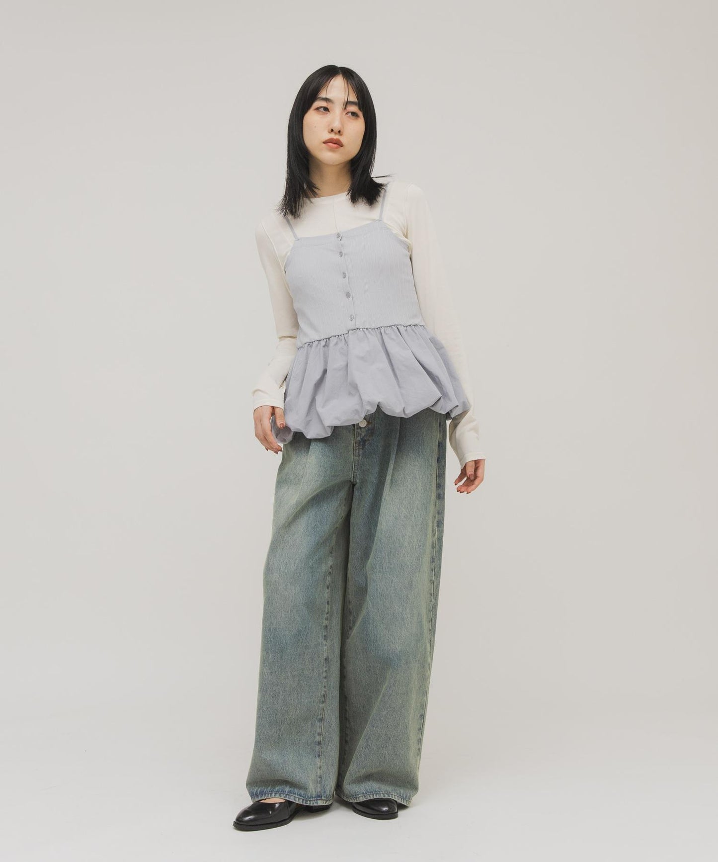 泡泡吊帶套裝上衣