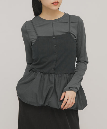 泡泡吊帶套裝上衣