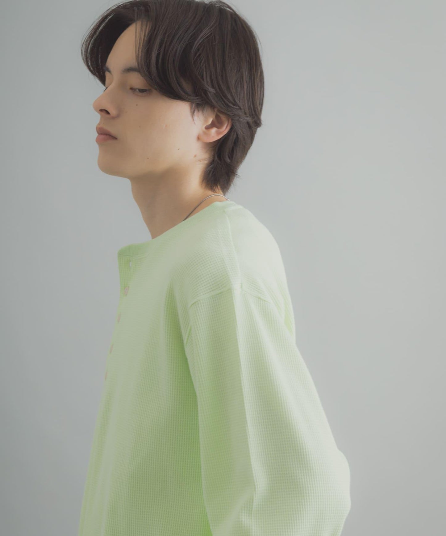 華夫格面料亨利領長袖T恤