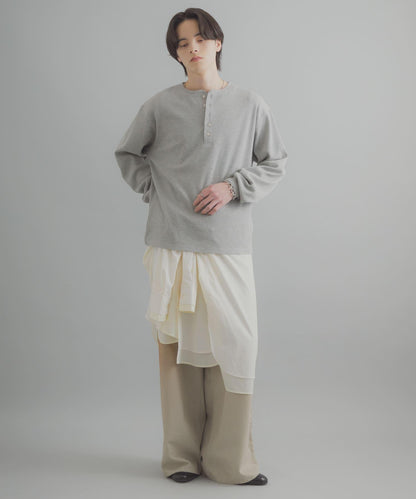 華夫格面料亨利領長袖T恤