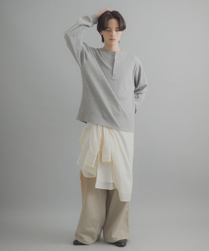 華夫格面料亨利領長袖T恤