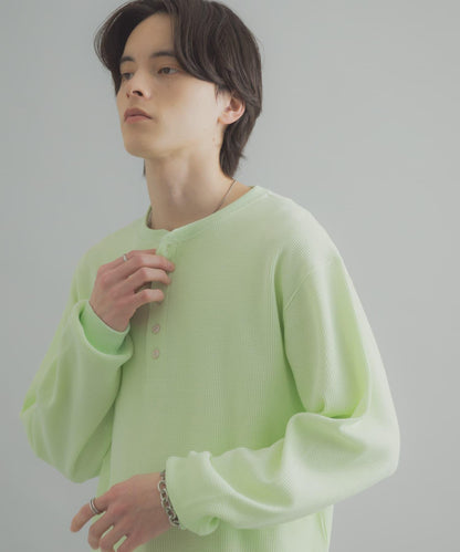 華夫格面料亨利領長袖T恤