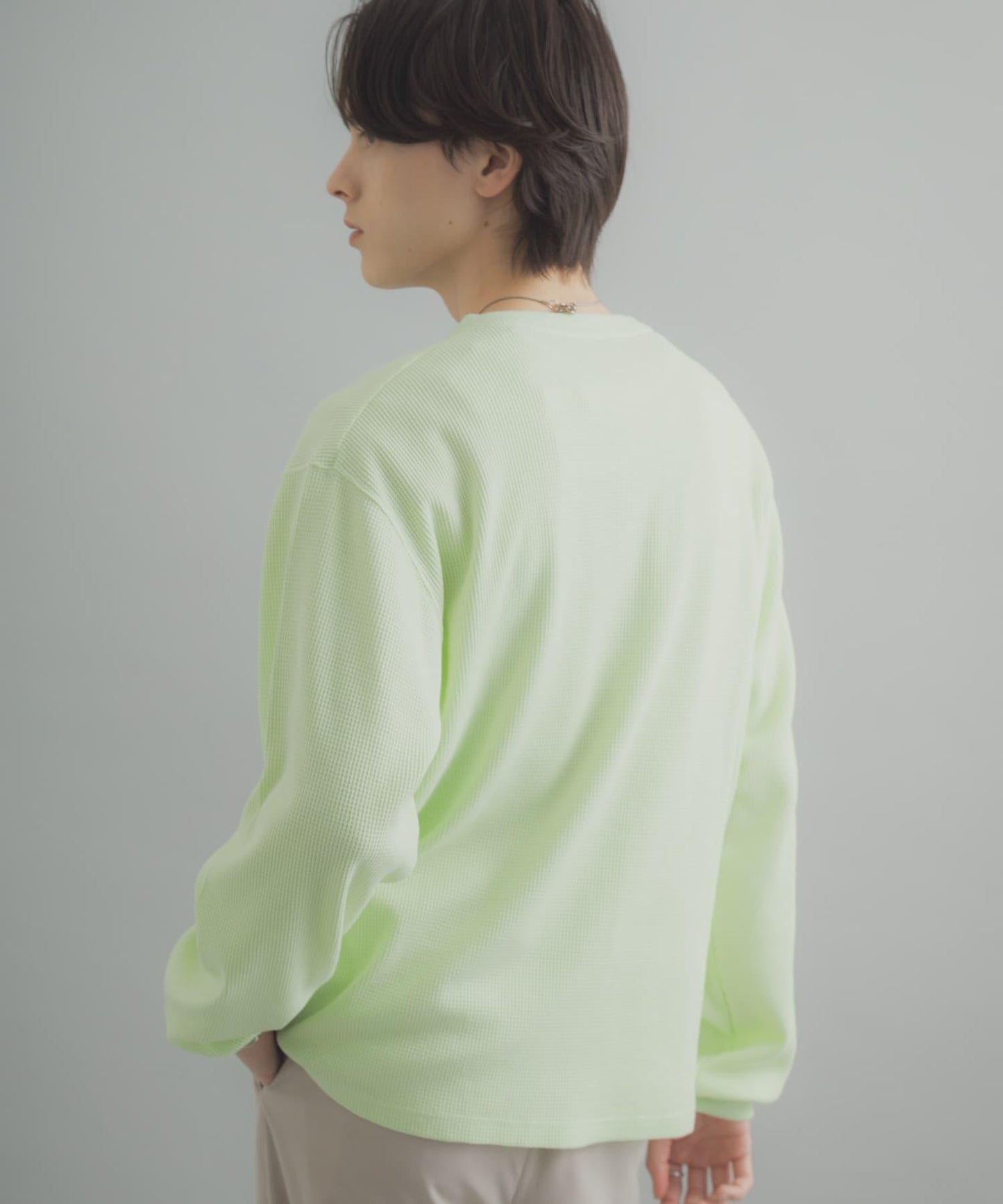 華夫格面料亨利領長袖T恤