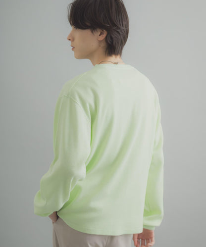 華夫格面料亨利領長袖T恤