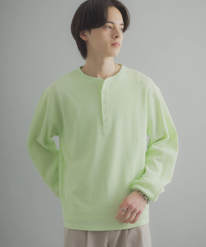 華夫格面料亨利領長袖T恤