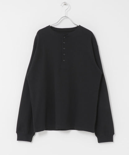 華夫格面料亨利領長袖T恤