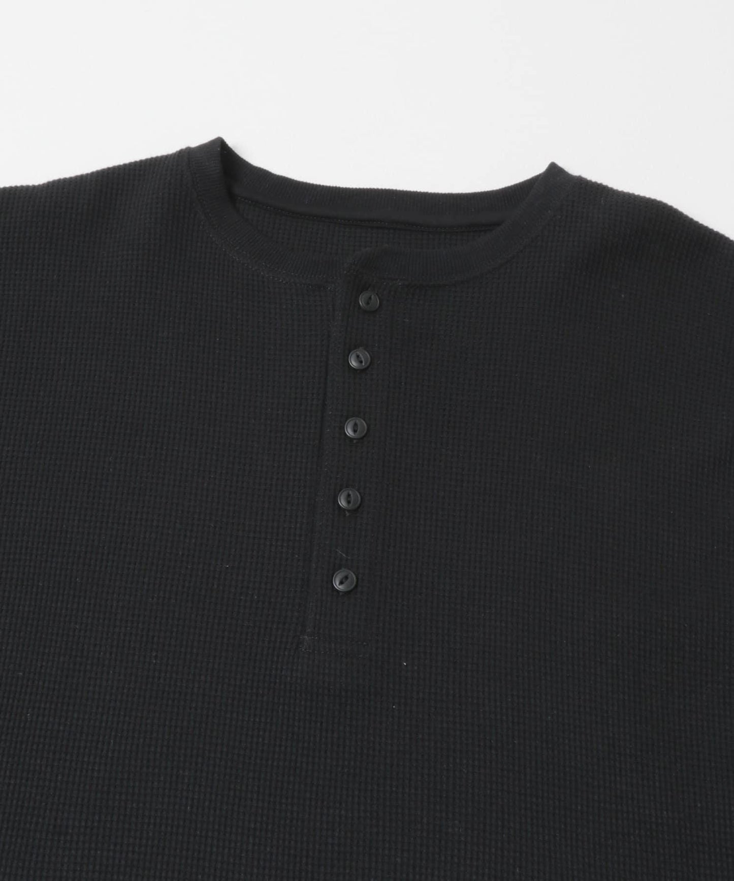 華夫格面料亨利領長袖T恤