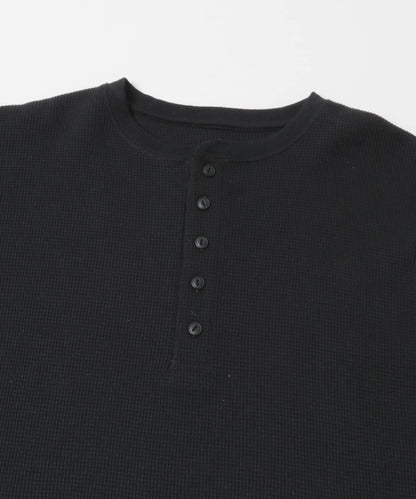 華夫格面料亨利領長袖T恤