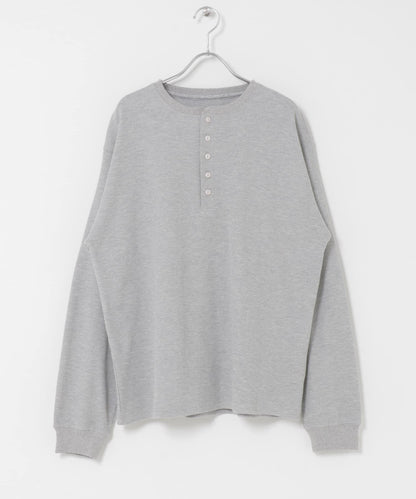 華夫格面料亨利領長袖T恤