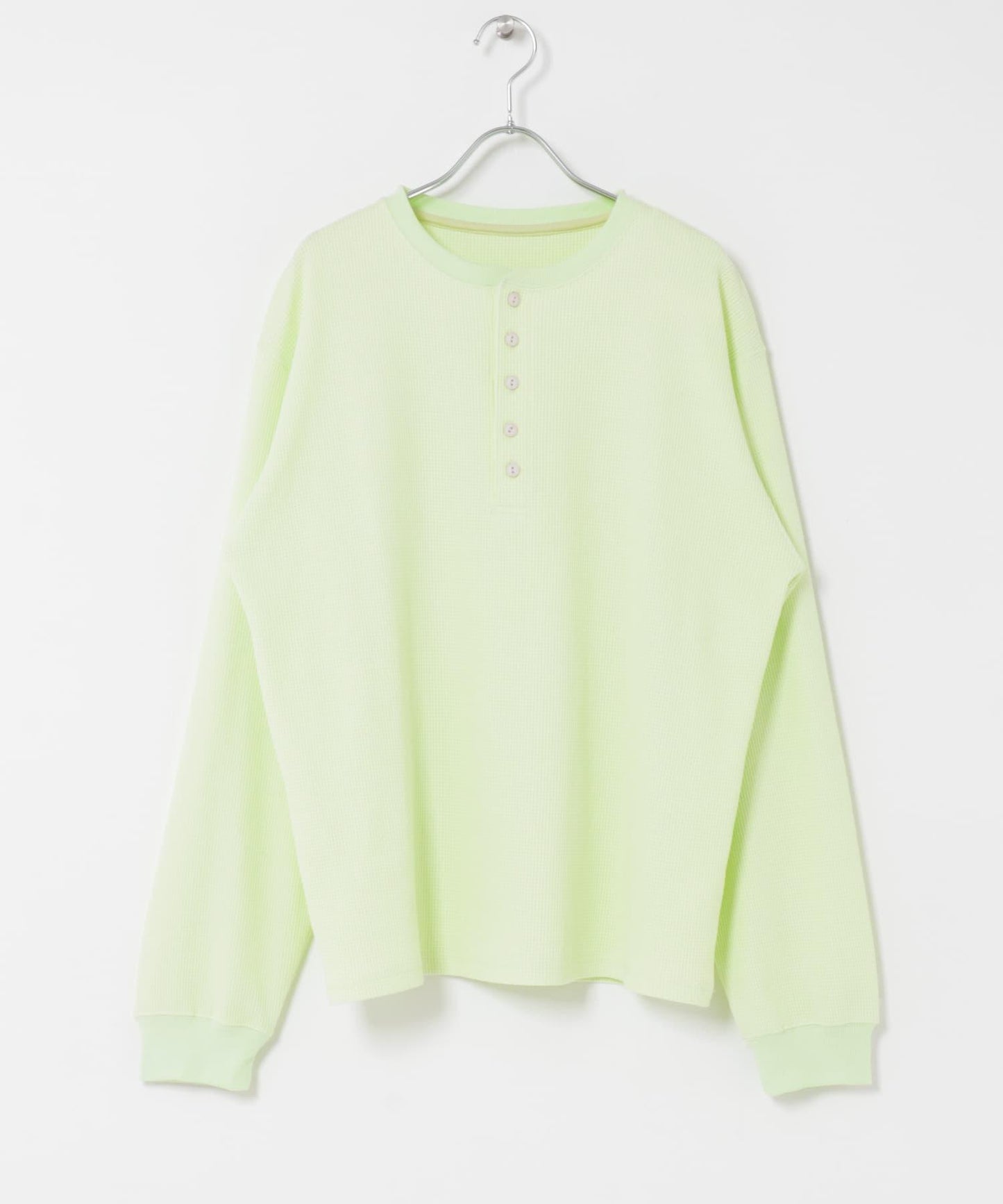 華夫格面料亨利領長袖T恤