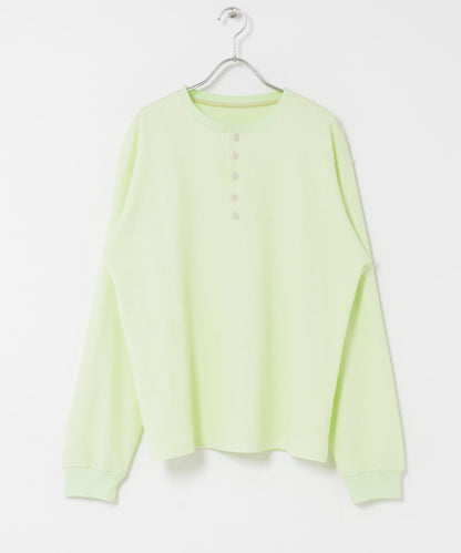 華夫格面料亨利領長袖T恤