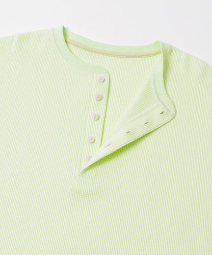 華夫格面料亨利領長袖T恤