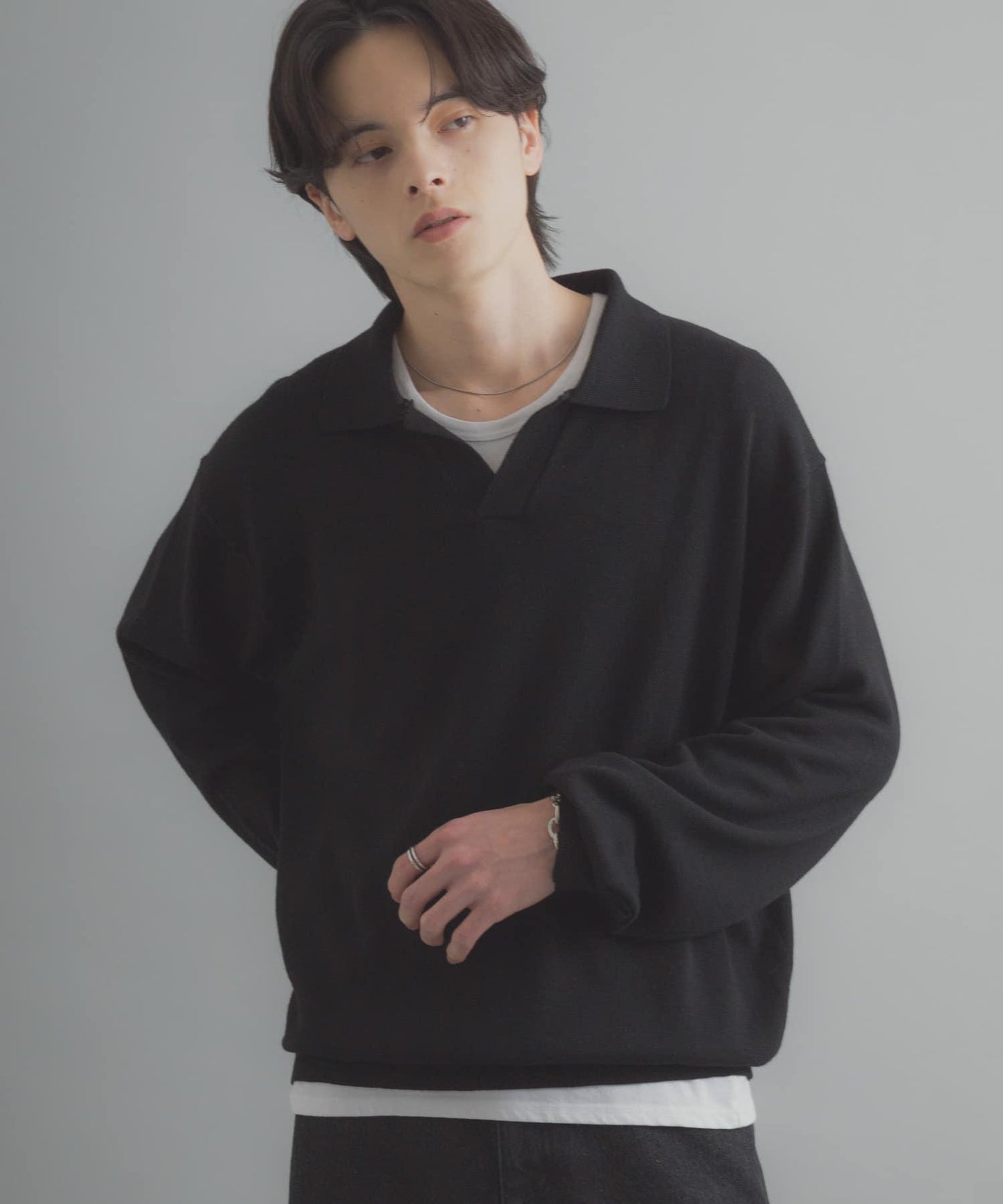 開領長袖針織上衣