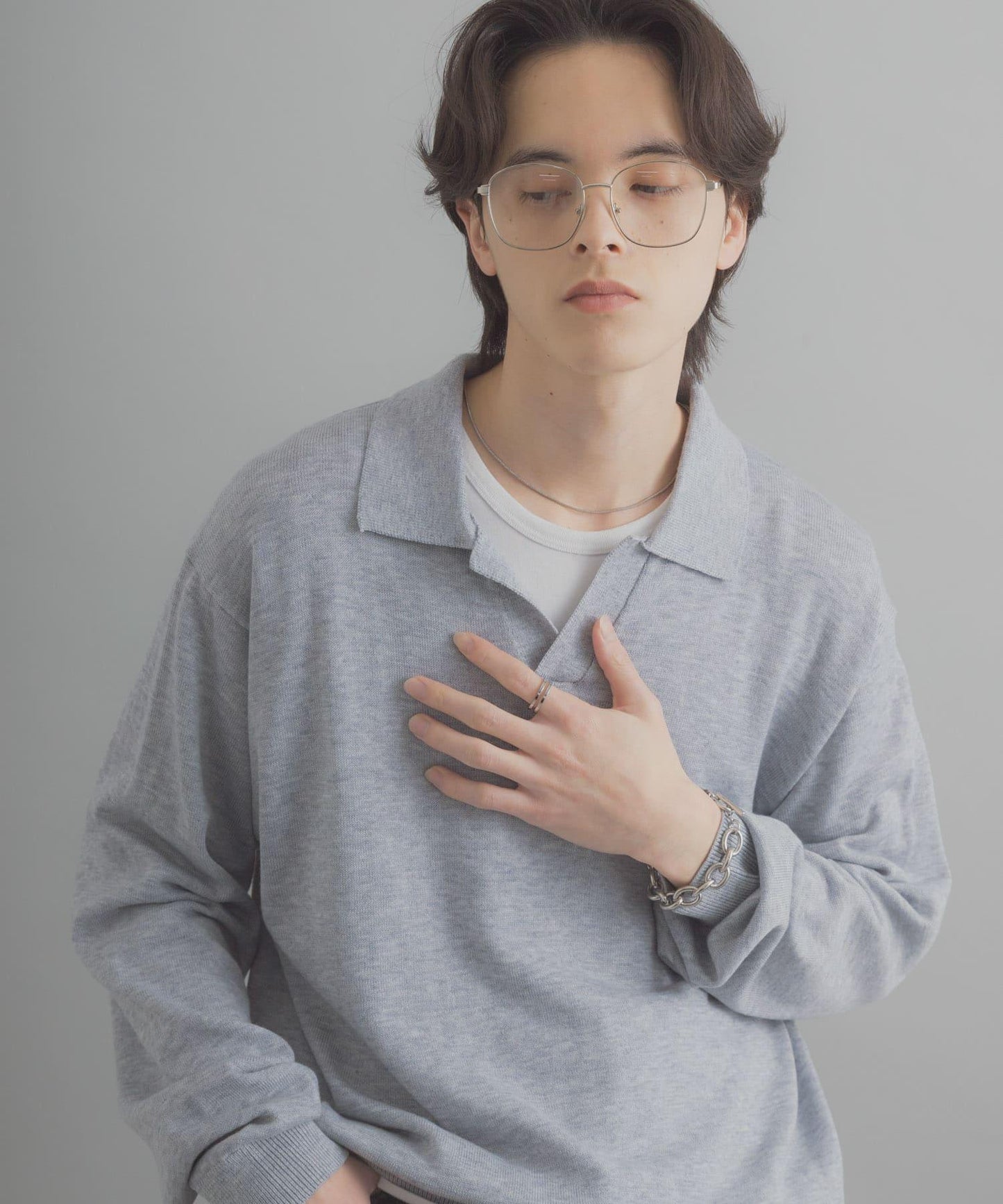 開領長袖針織上衣