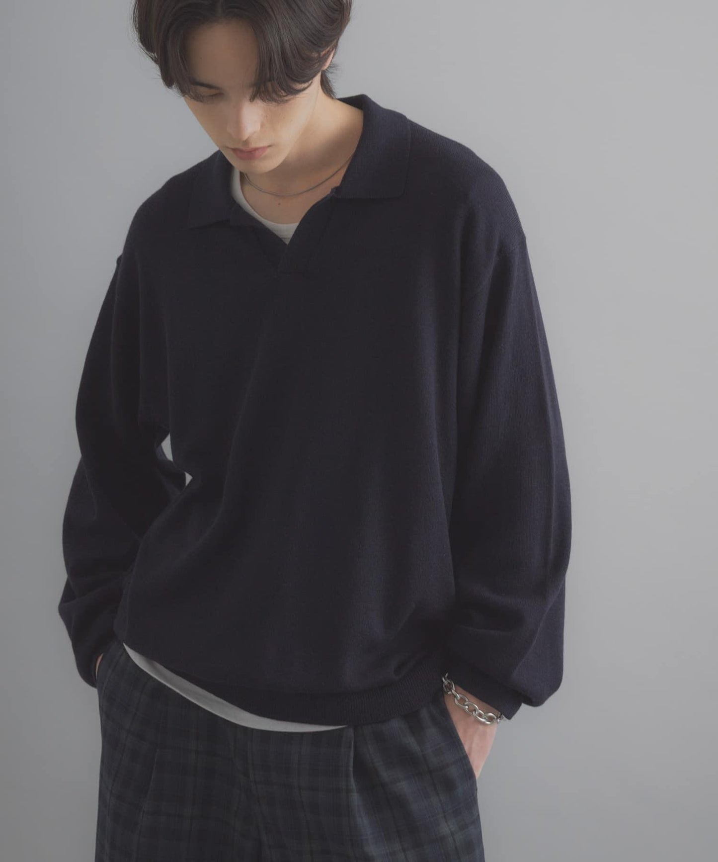 開領長袖針織上衣