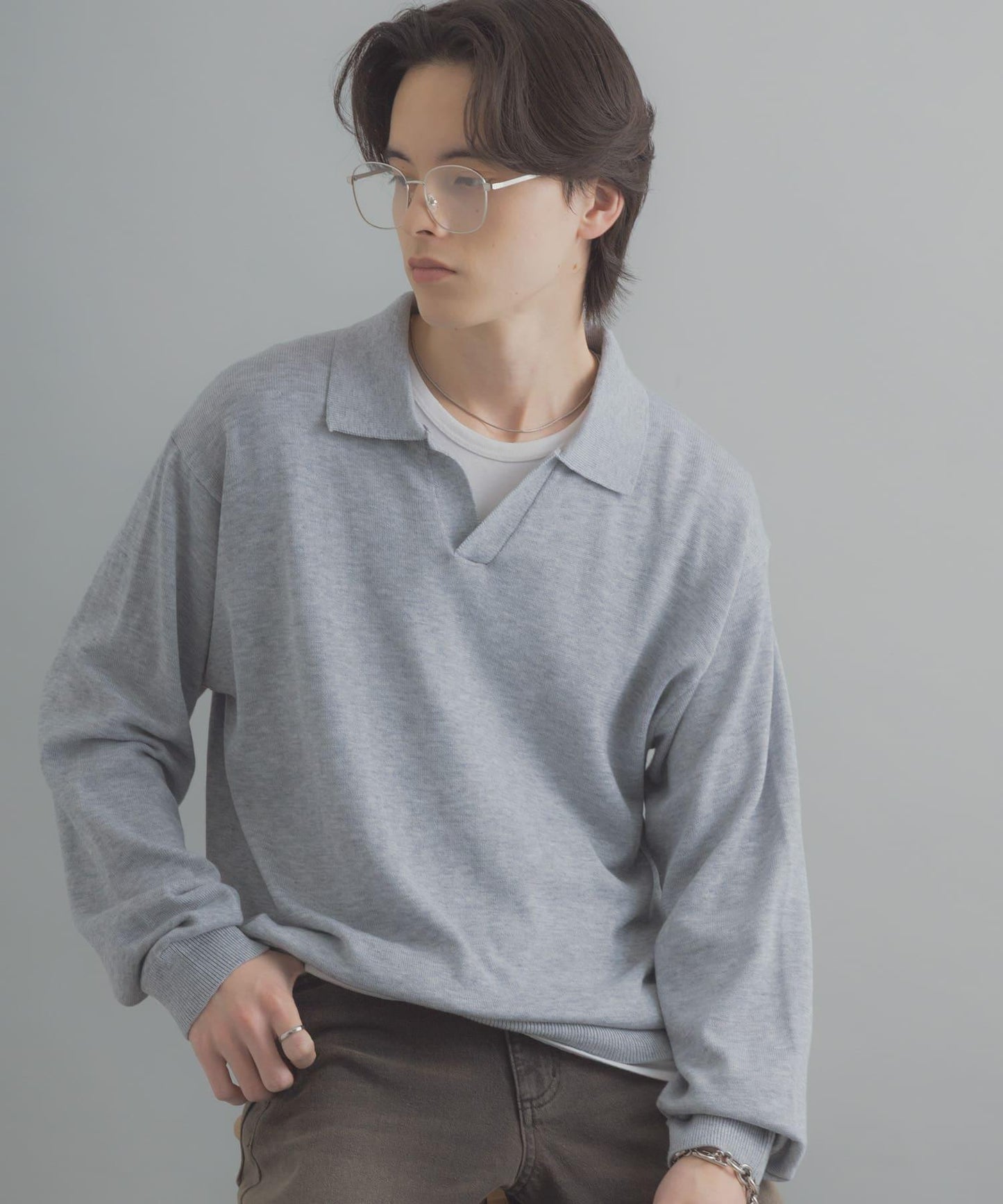 開領長袖針織上衣