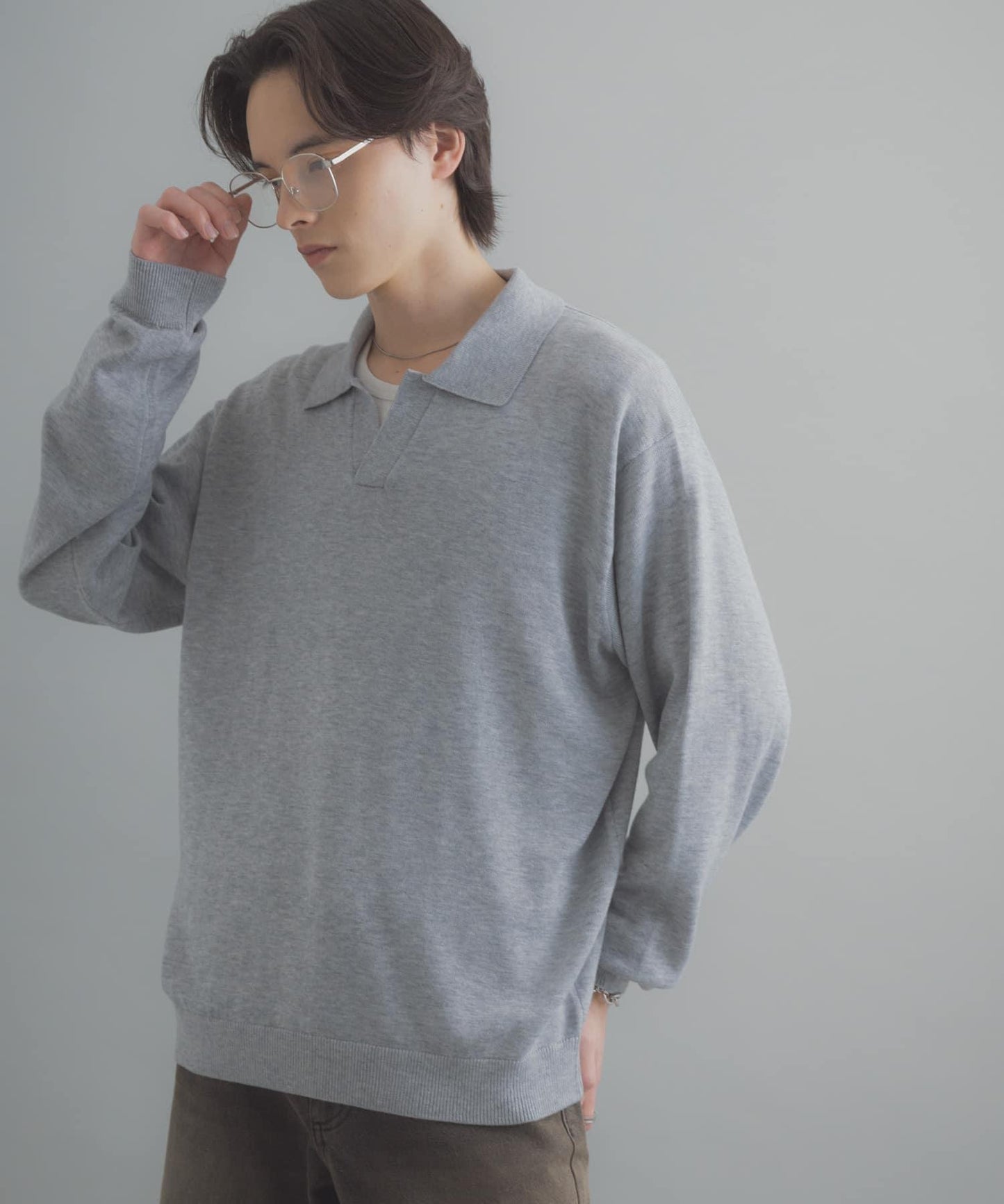 開領長袖針織上衣