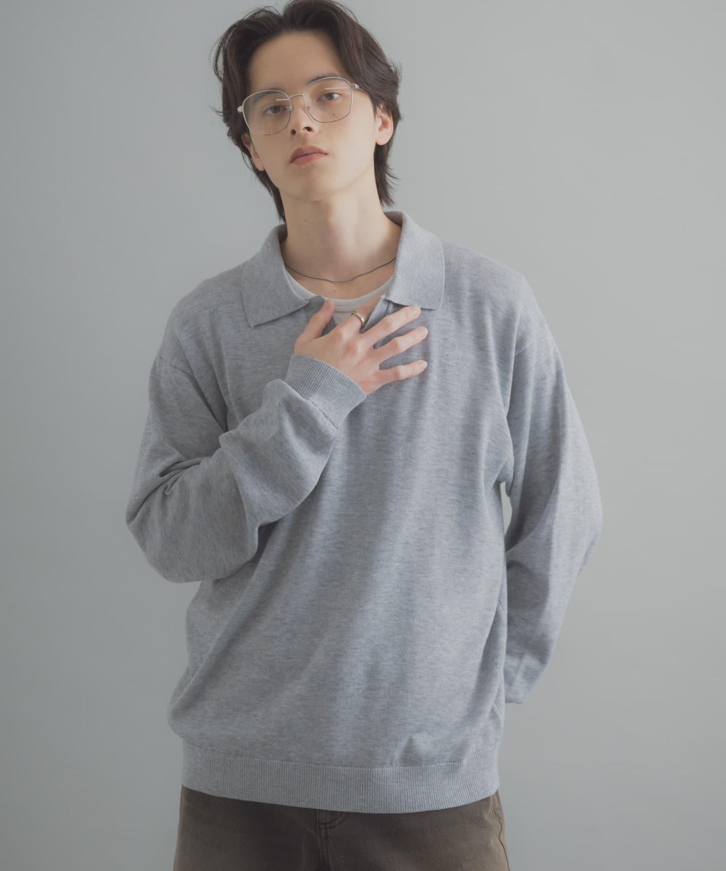 開領長袖針織上衣