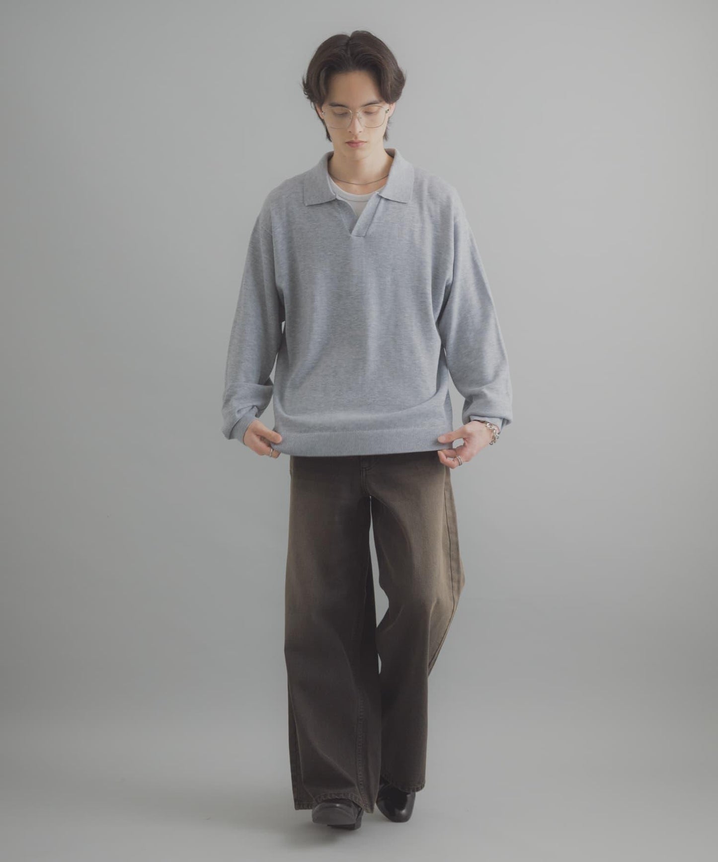 開領長袖針織上衣