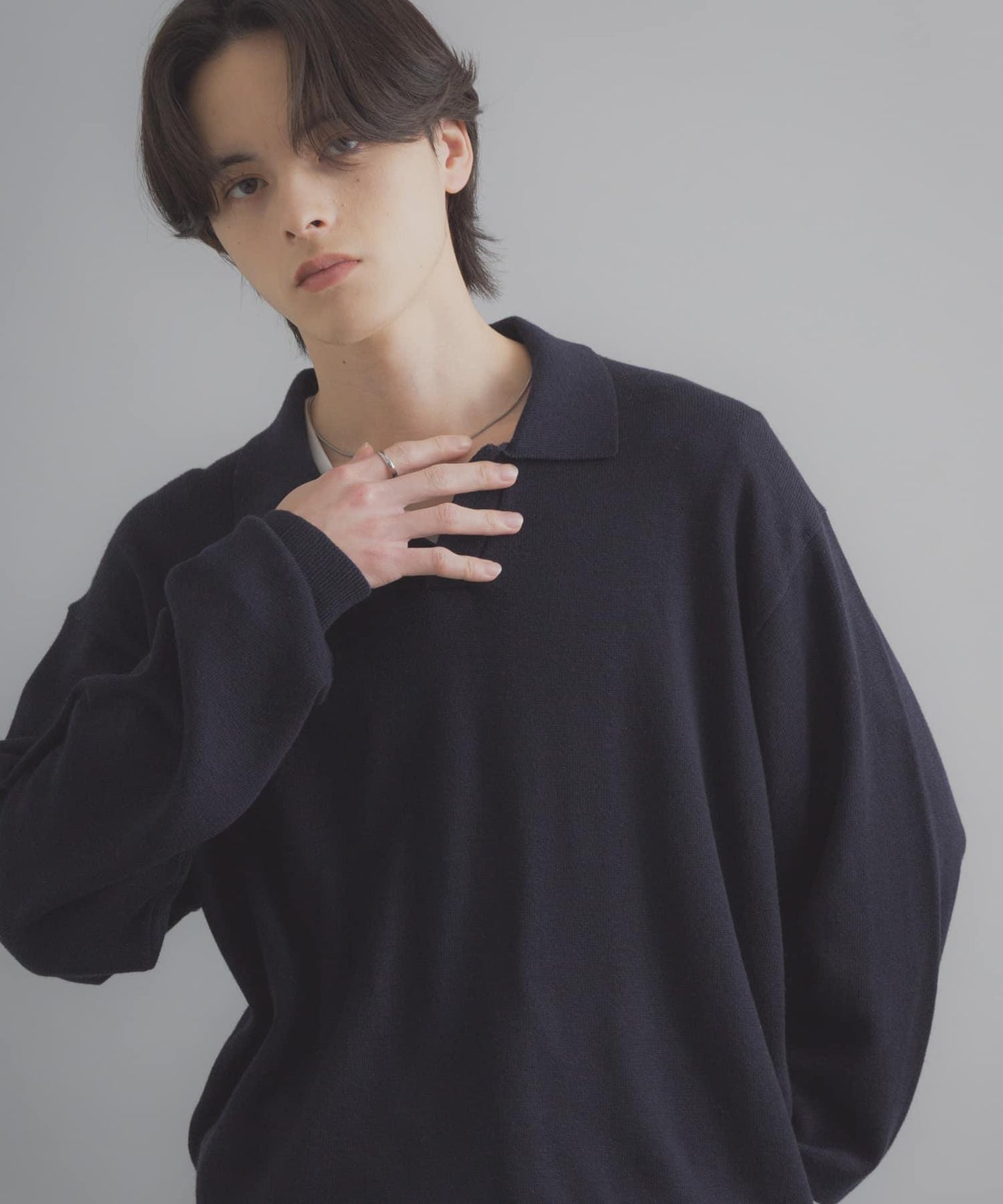 開領長袖針織上衣