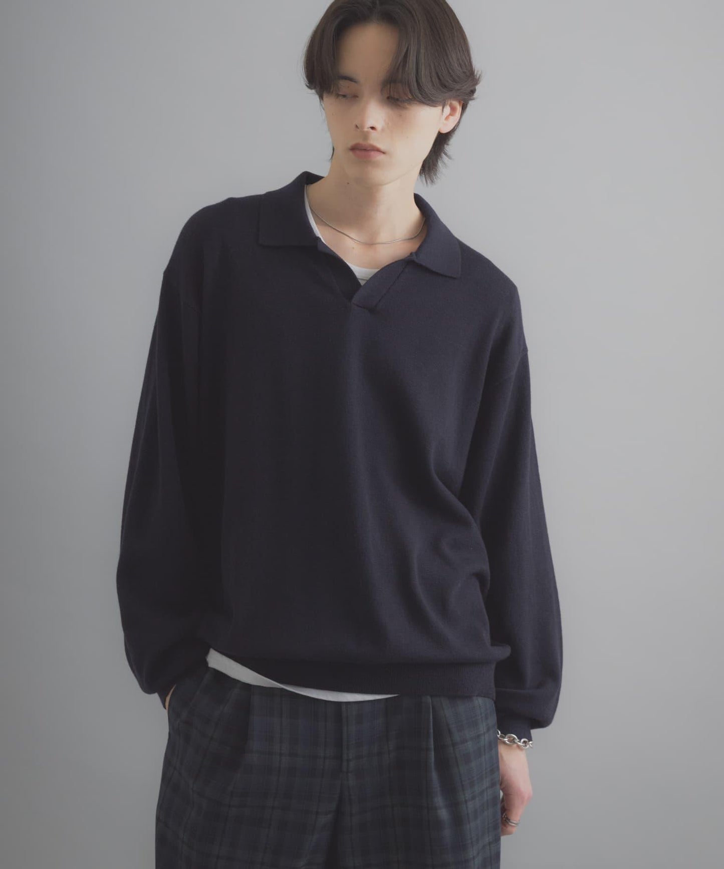 開領長袖針織上衣