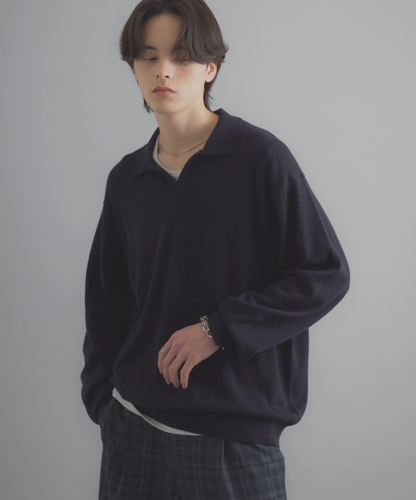 開領長袖針織上衣