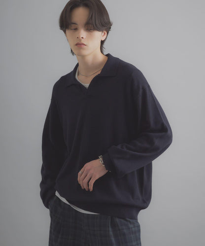 開領長袖針織上衣