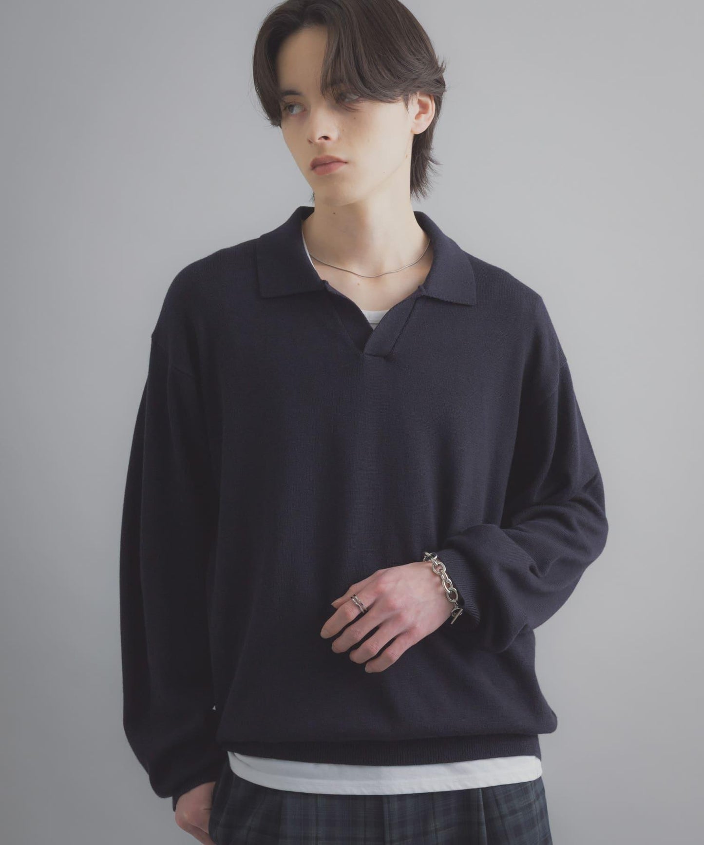 開領長袖針織上衣