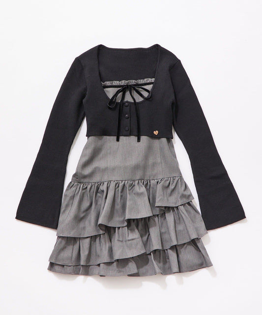 Valentine Collection 荷葉邊層疊設計 連衣裙與針織開衫套裝