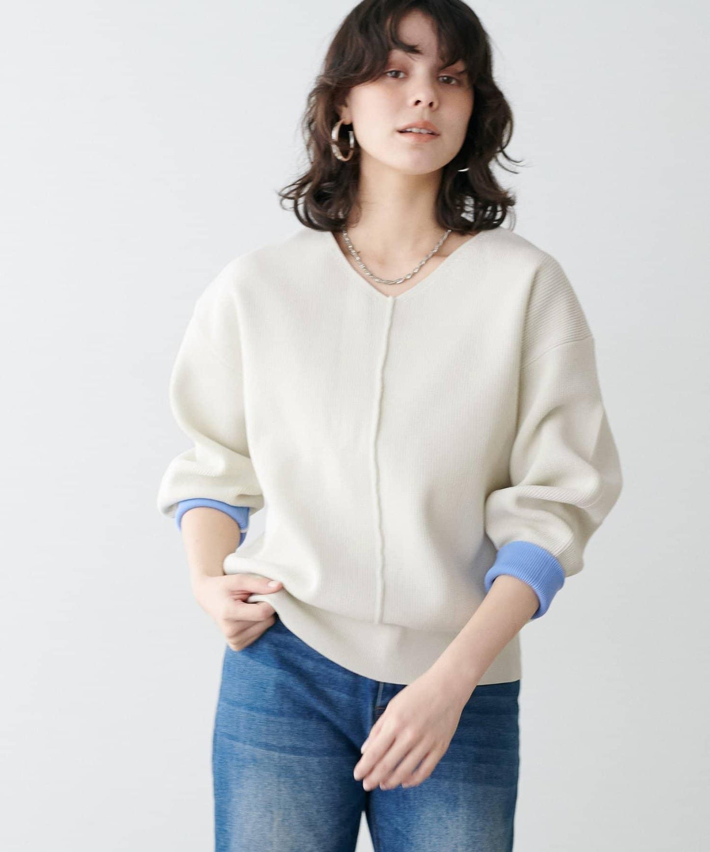 袖裡配色 前後雙穿 羅紋針織 針織上衣