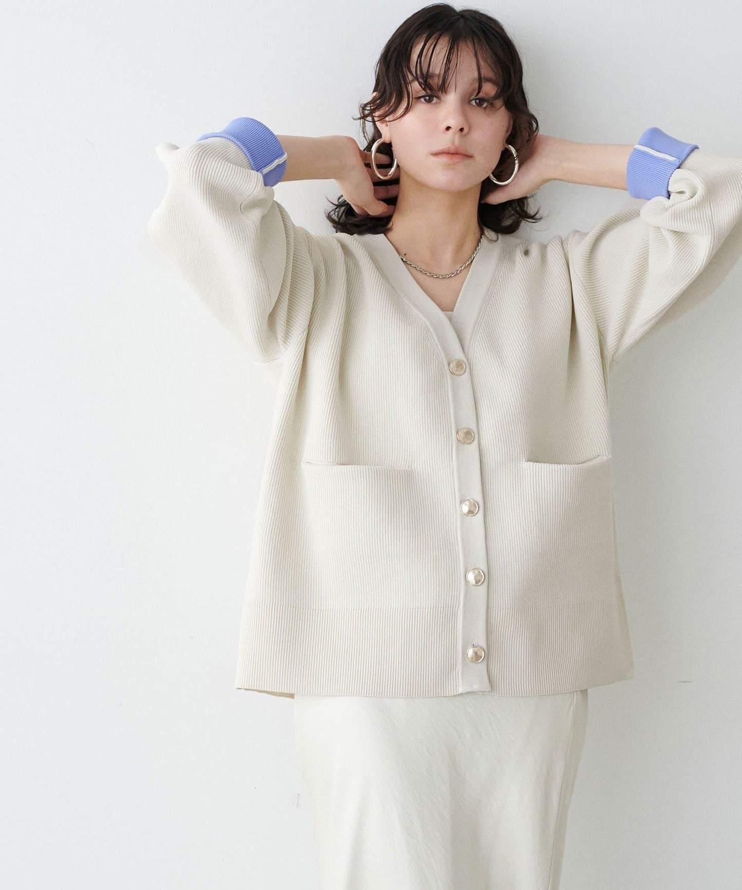 拼色金色紐釦針織開衫