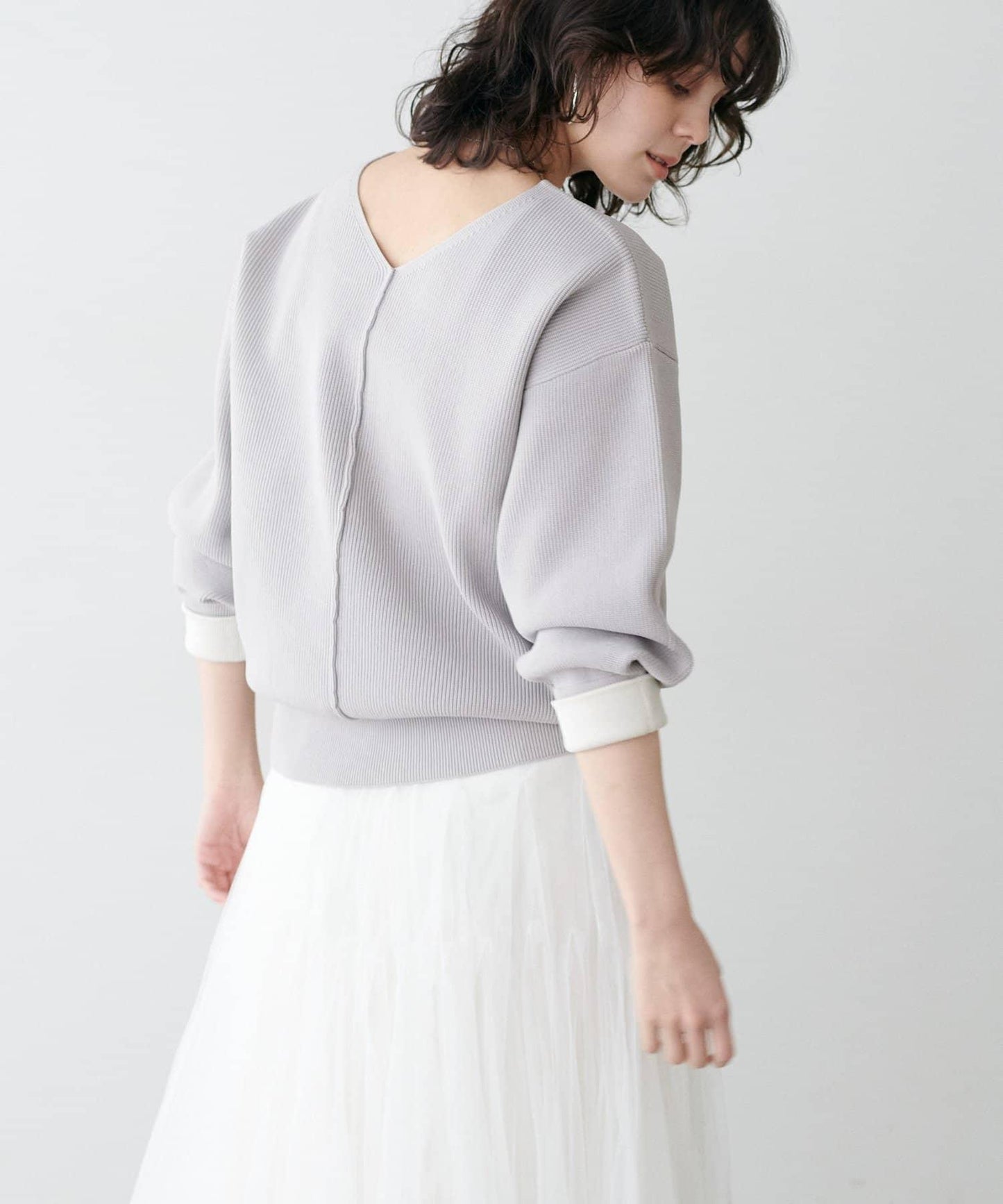 袖裡配色 前後雙穿 羅紋針織 針織上衣