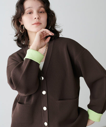 拼色金色紐釦針織開衫