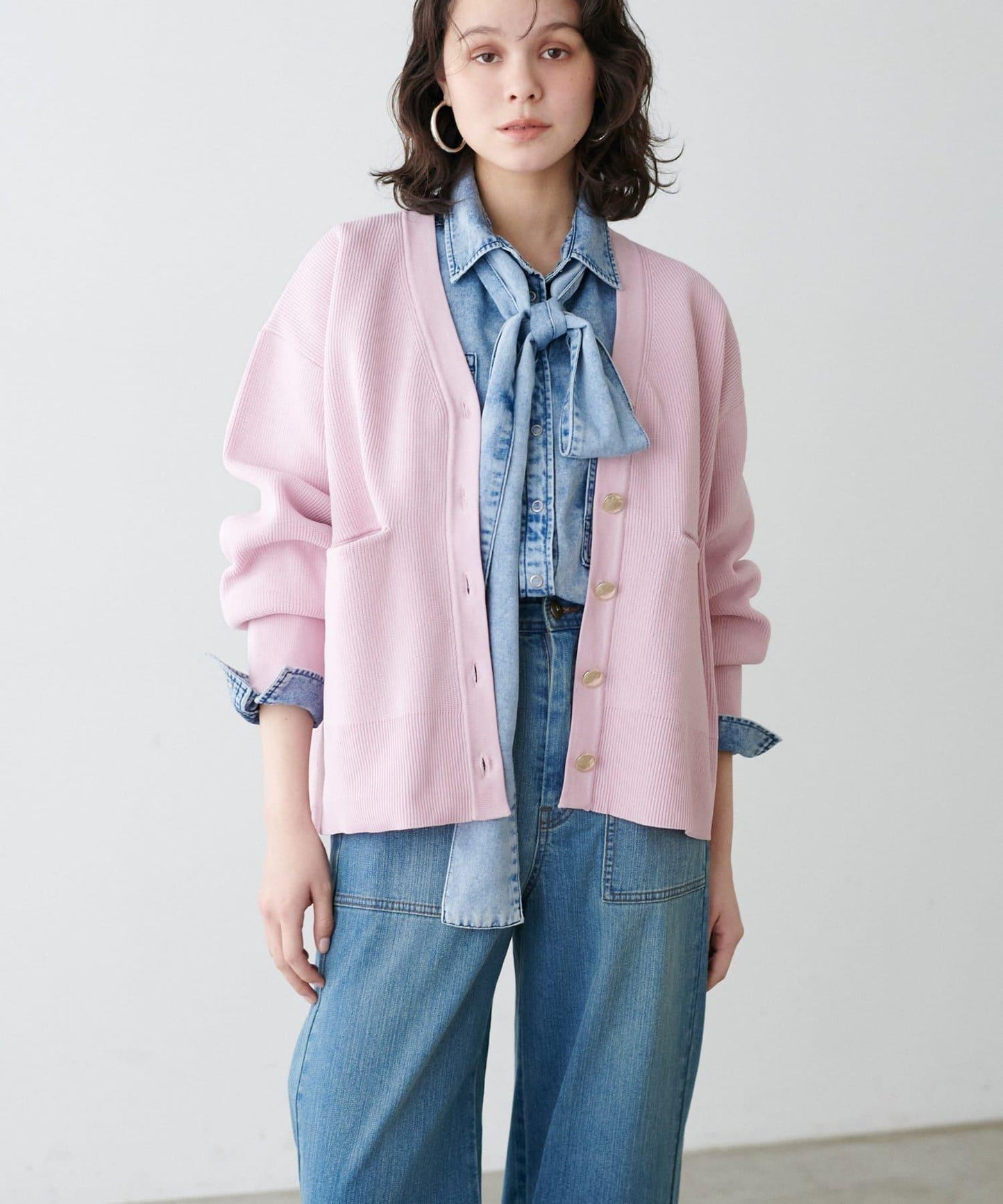 拼色金色紐釦針織開衫