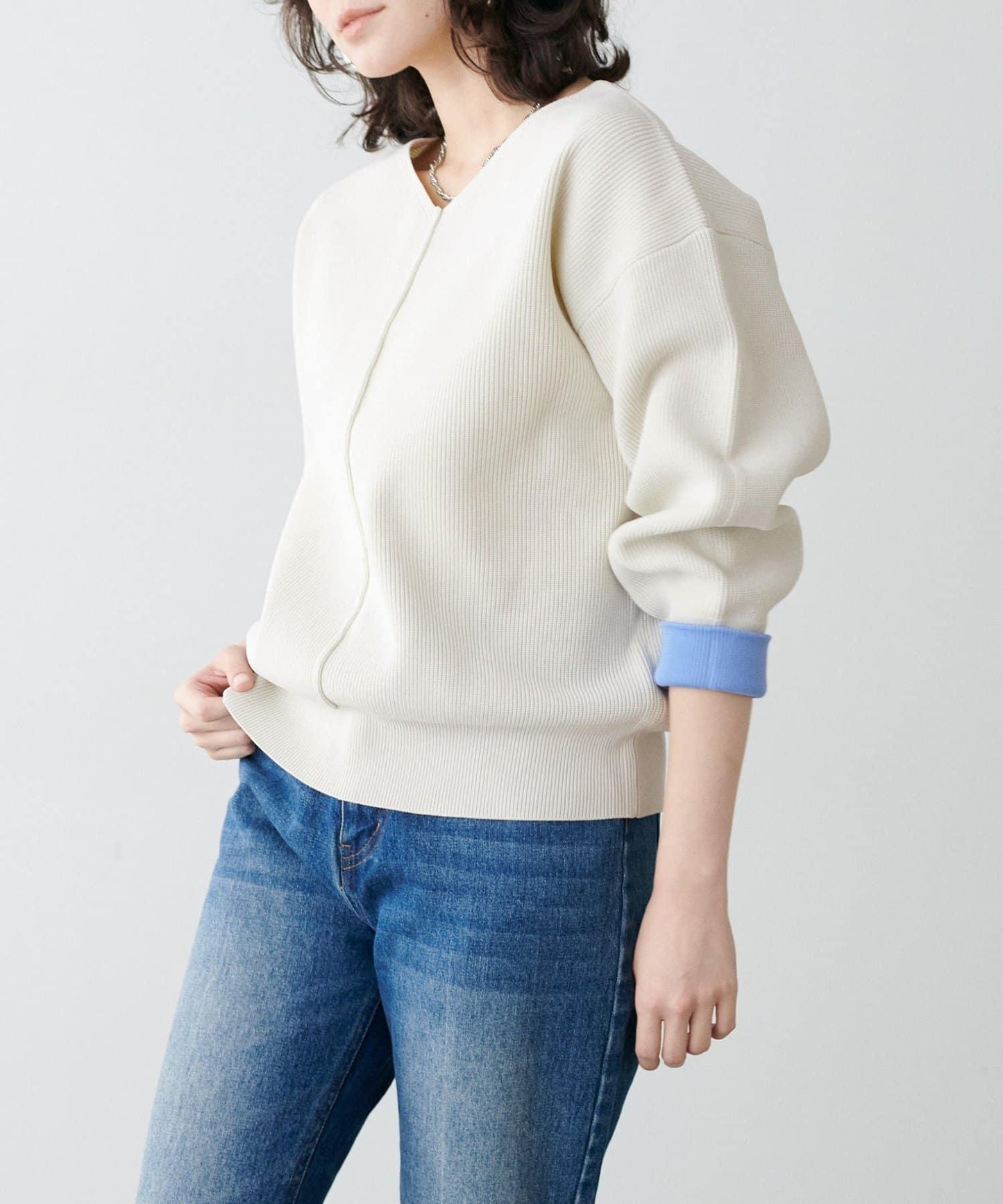 袖裡配色 前後雙穿 羅紋針織 針織上衣