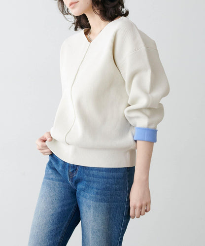 袖裡配色 前後雙穿 羅紋針織 針織上衣