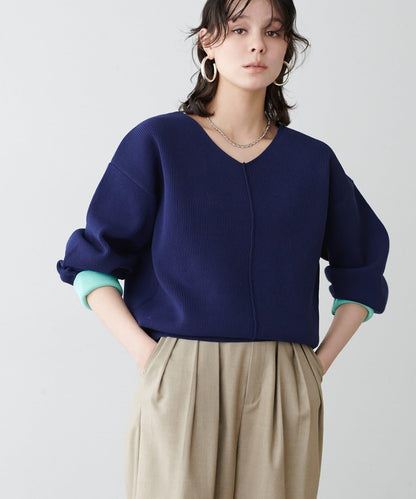 袖裡配色 前後雙穿 羅紋針織 針織上衣