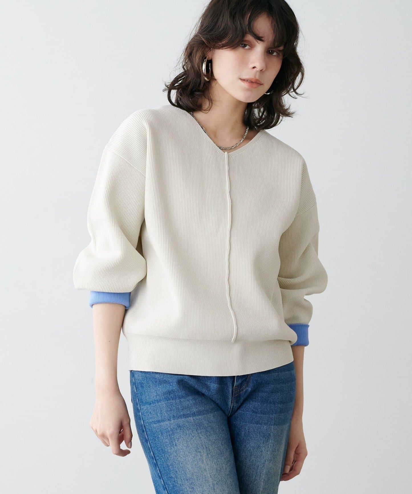 袖裡配色 前後雙穿 羅紋針織 針織上衣