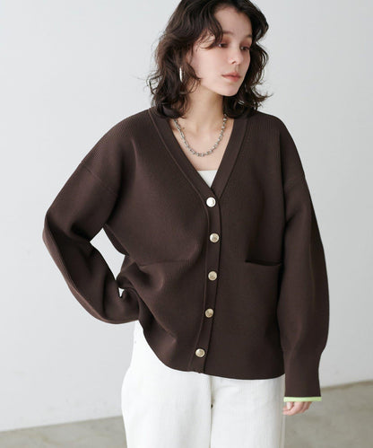 拼色金色紐釦針織開衫